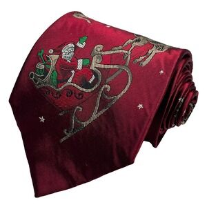 Holiday Traditions Silk Hand Made Men's Necktie Red Santa's Sleigh Christmas